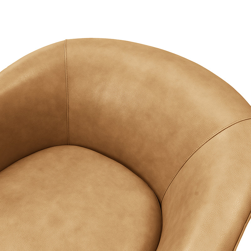 Fauteuil pivotant en cuir véritable avec accoudoirs encastrés et base en bois massif | Marron / Sauge / Camel | Monoplace