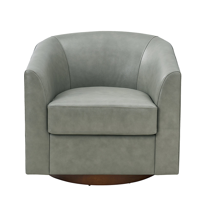 Fauteuil pivotant en cuir véritable avec accoudoirs encastrés et base en bois massif | Marron / Sauge / Camel | Monoplace