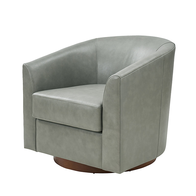Fauteuil pivotant en cuir véritable avec accoudoirs encastrés et base en bois massif | Marron / Sauge / Camel | Monoplace