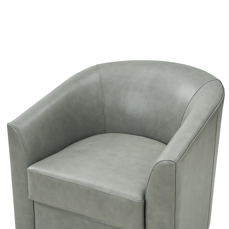 Fauteuil pivotant en cuir véritable avec accoudoirs encastrés et base en bois massif | Marron / Sauge / Camel | Monoplace