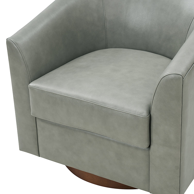 Fauteuil pivotant en cuir véritable avec accoudoirs encastrés et base en bois massif | Marron / Sauge / Camel | Monoplace