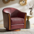 Fauteuil pivotant en cuir véritable avec base en bois massif et accoudoirs encastrés | Bordeaux / Marron / Camel | Monoplace
