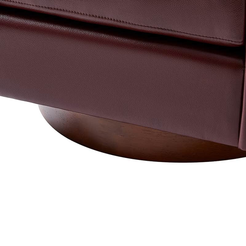 Fauteuil pivotant en cuir véritable avec base en bois massif et accoudoirs encastrés | Bordeaux / Marron / Camel | Monoplace