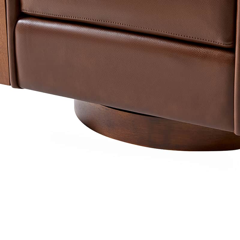 Fauteuil pivotant en cuir véritable avec base en bois massif et accoudoirs encastrés | Bordeaux / Marron / Camel | Monoplace