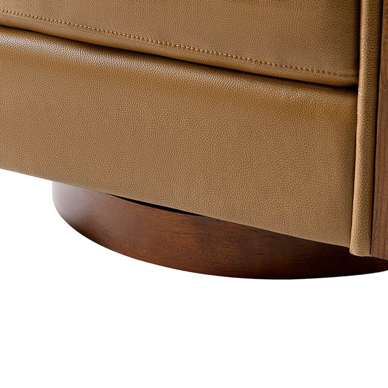 Fauteuil pivotant en cuir véritable avec base en bois massif et accoudoirs encastrés | Bordeaux / Marron / Camel | Monoplace